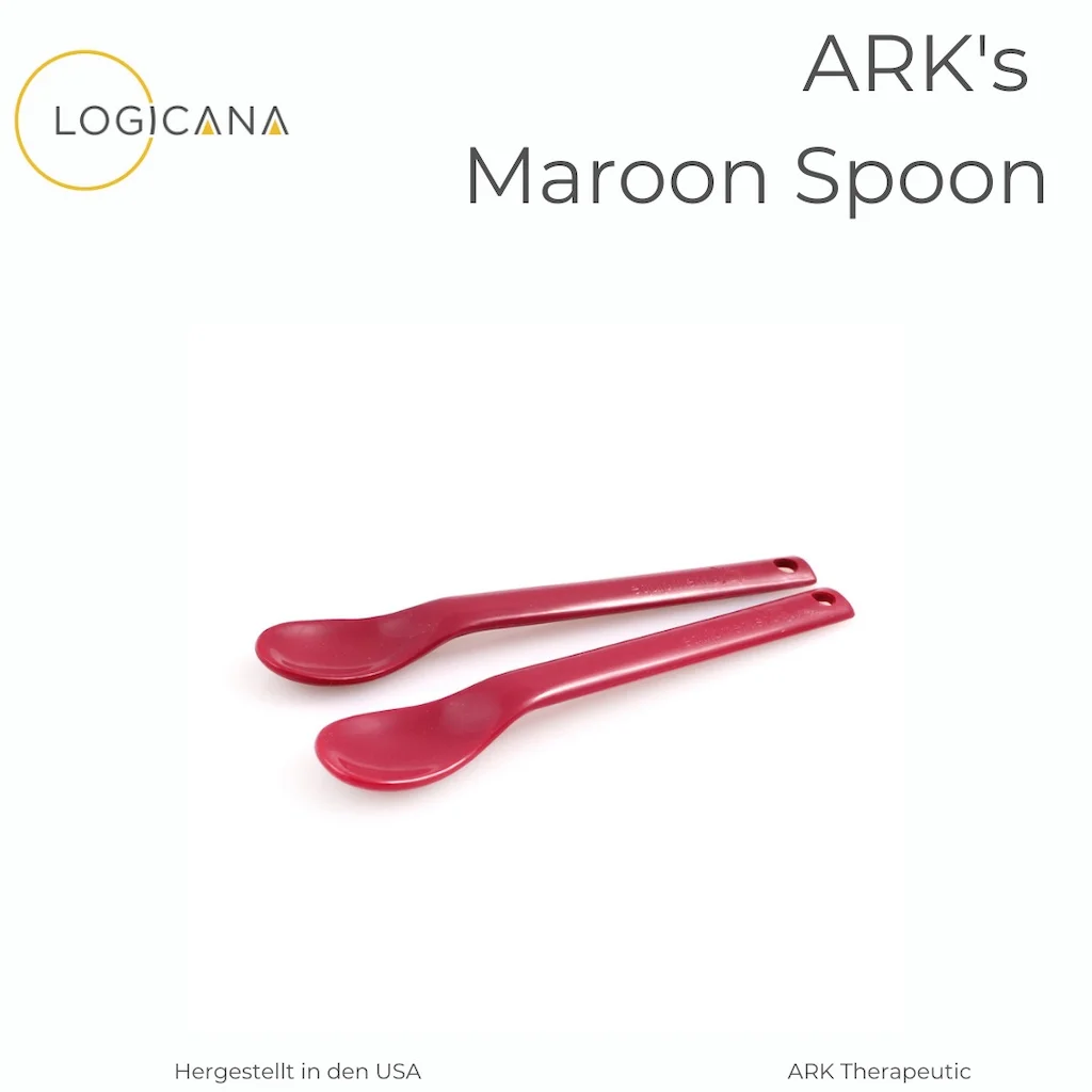 ARK Maroon Spoon large front view feeding therapy spoon older children adults tongue thrust oral hypersensitivity weak oral motor visceral swallow pattern