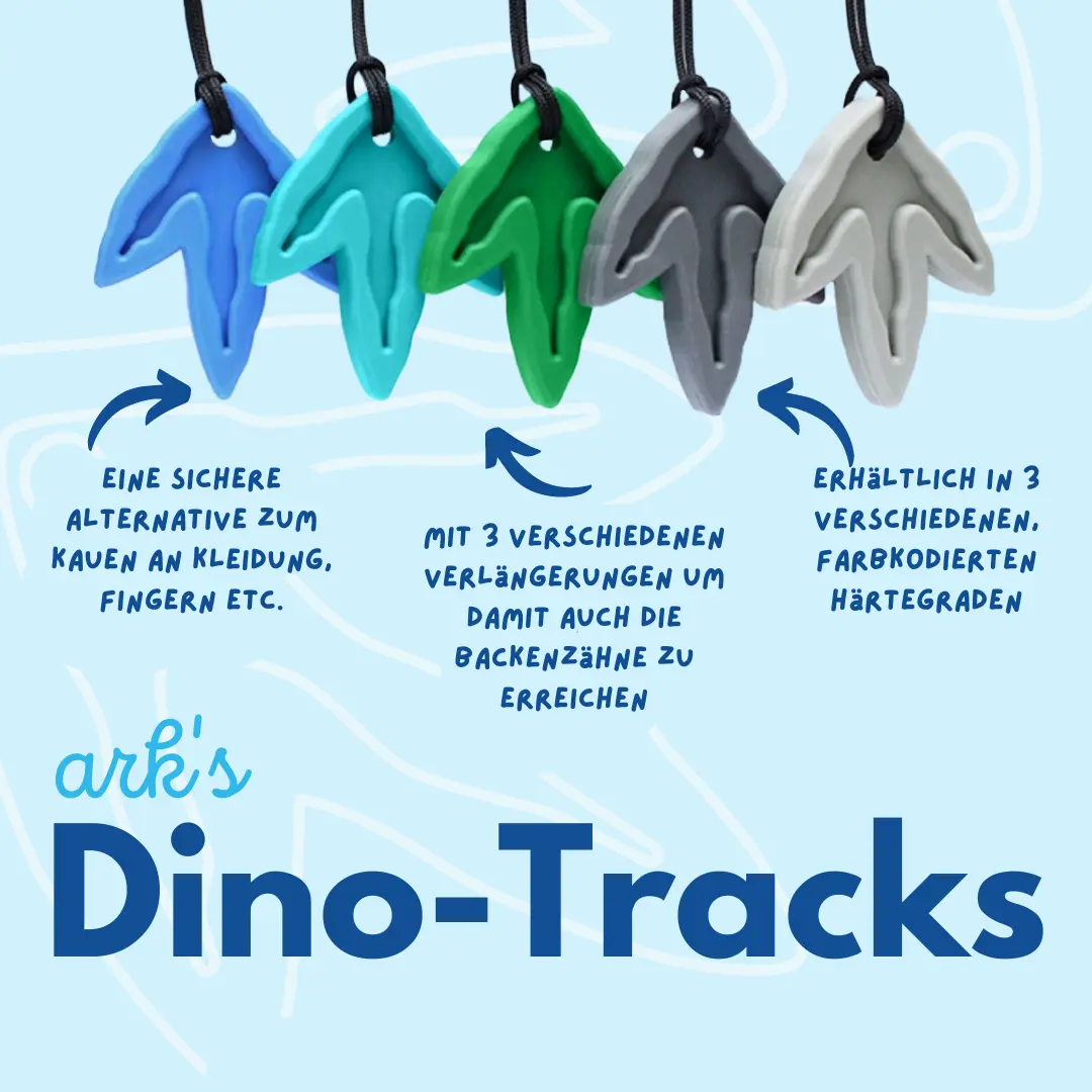 ARK Dino Tracks Kaukette standard weich fossiles dino design drei kaupunkte fuer leichtes bis moderates Kauen sichere Alternative zu Kleidungkauen Fingern Stiftkauen