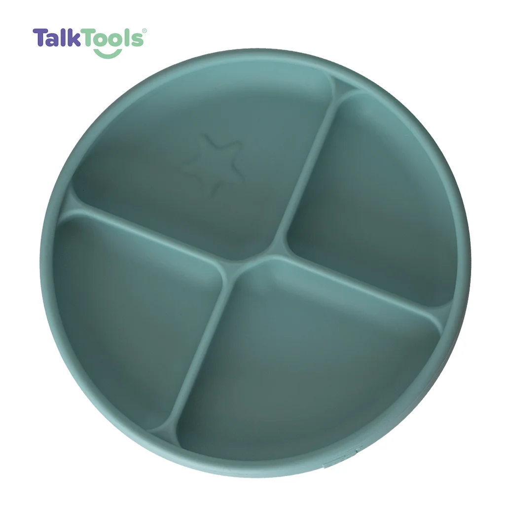 Logicana-TalkTools® Itsy™Plate-self feeding-silicone plate-silicone plate babys-equential eating-suctioned base-selective eaters-curved walls scooping