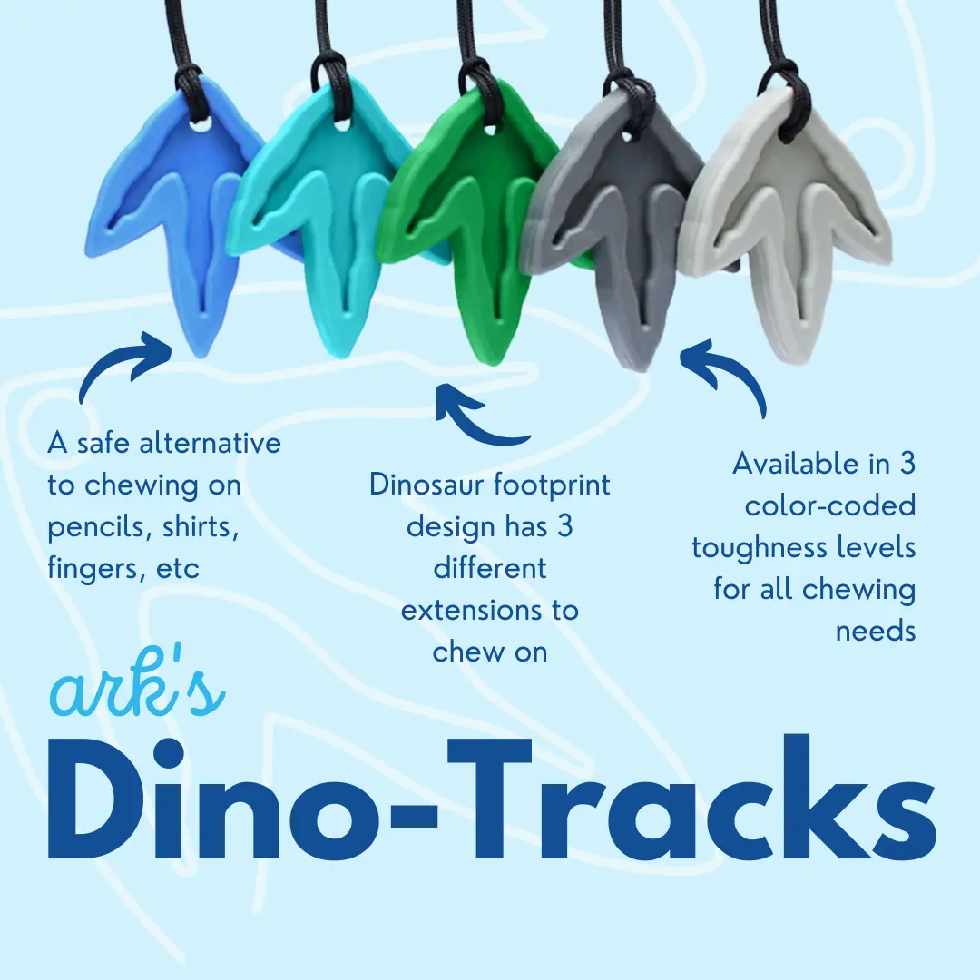ARK Dino Tracks chew necklace xt medium for moderate chewing self regulation focus myofunctional disorder