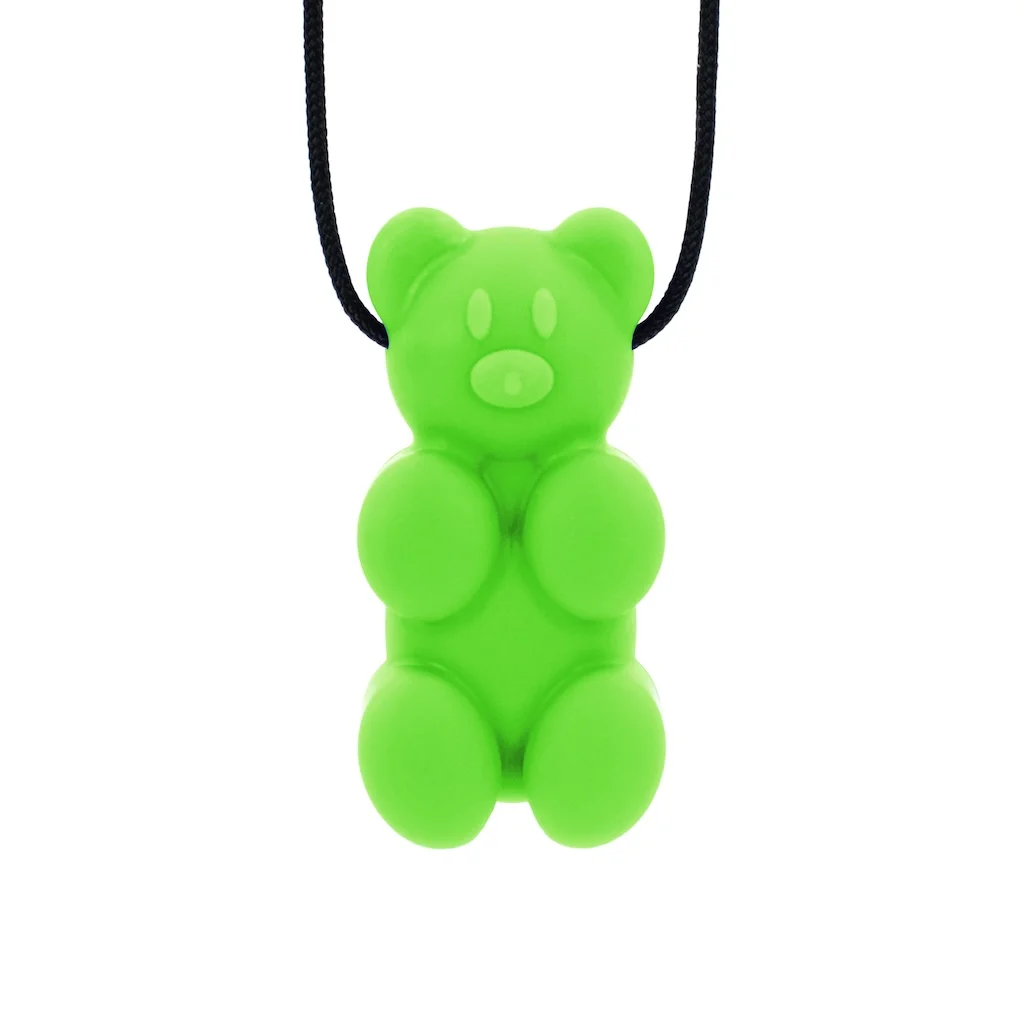 ARK Gummy Bear chew necklace ideal for pre molars and front teeth pendant approx 5.7cm tall 2.8cm wide 1.3cm thick	ARK Gummy Bear premolars front 