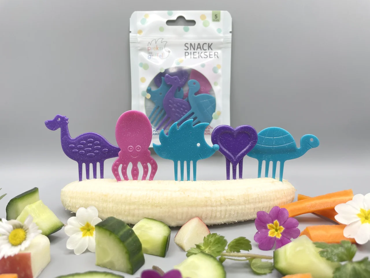 pieksi und griffel® Glitzi Five reusable snack pickers with 5 fun food picks for fruit and vegetables