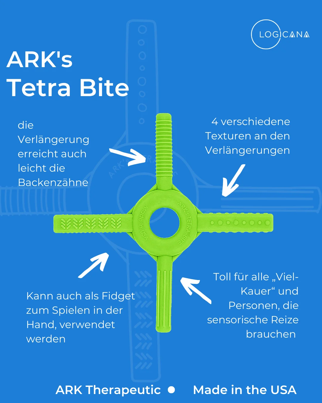 ARK Tetra-Bite Kaukreuz – Finger durch zentrales Loch gesteckt fuer Fidget- und Drehbewegungen