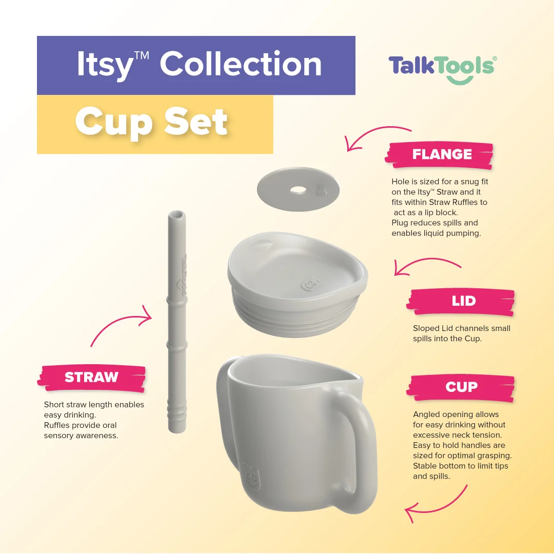 talktools itsy cup self-feeding baby toddler drinking aid lip closure tongue movement physiological drinking speech therapy material