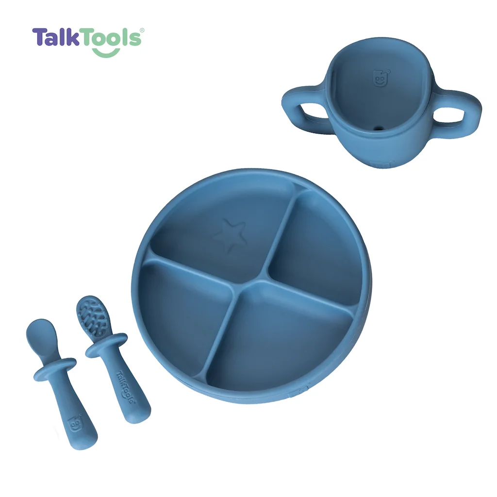 Logicana-TalkTools® Itsy™Plate-self feeding-silicone plate-silicone plate babys-equential eating-suctioned base-selective eaters-curved walls scooping