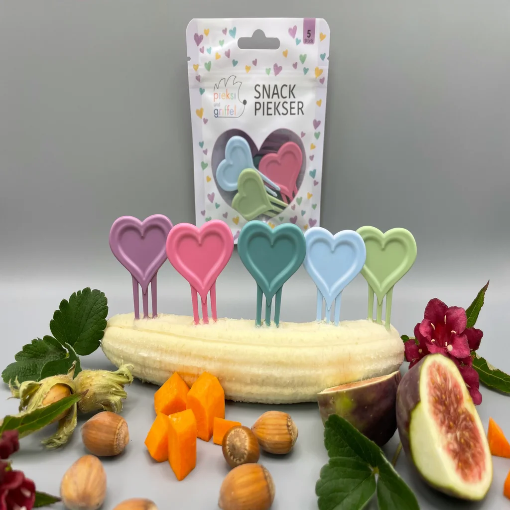 Pieksi 5er Set Love is all we need – herzförmige Snack-Piekser für Obst & Gemüse
