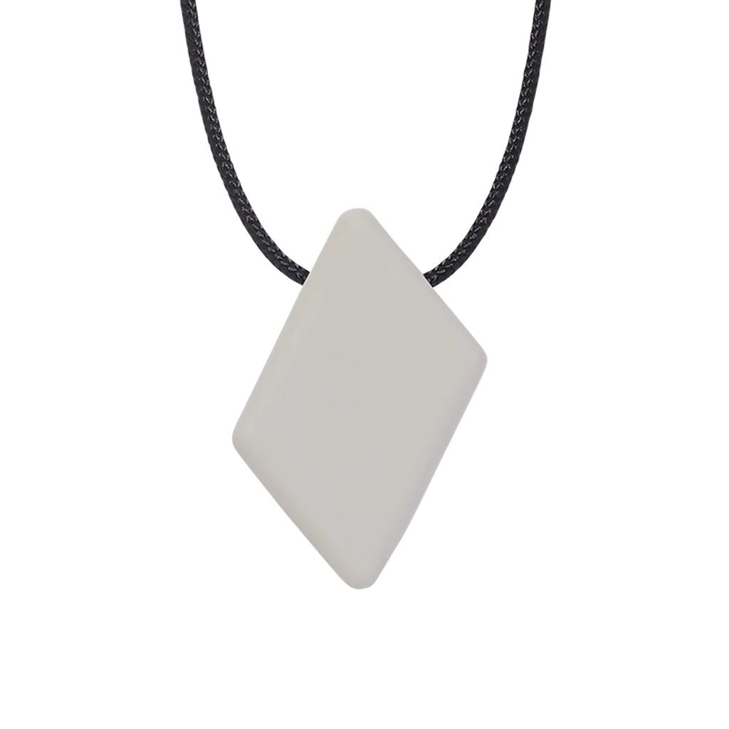 Teardrop-shaped silicone chew necklace with breakaway cord – available in 3 firmness levels