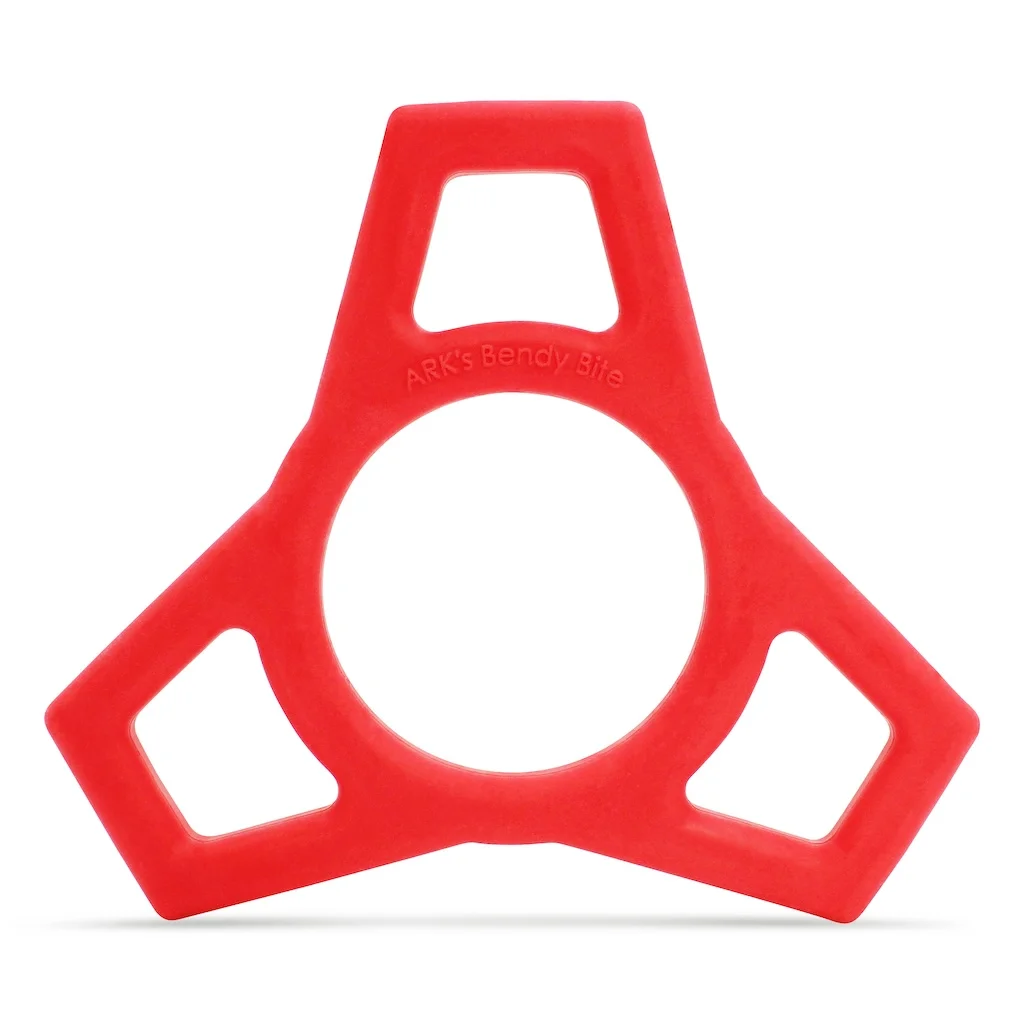 ARK Bendy Bite rot – Frontansicht flexibler Kaustreifen mit Mittelring fuer Kauen & Fidgeting