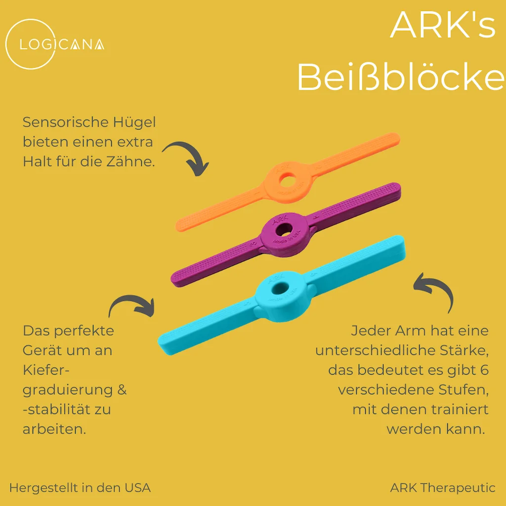 ark beissbloecke orange arme 3mm 6mm kieferoeffnung kinder zungenretraktion artikulation essfertigkeiten logopaedie therapiematerial