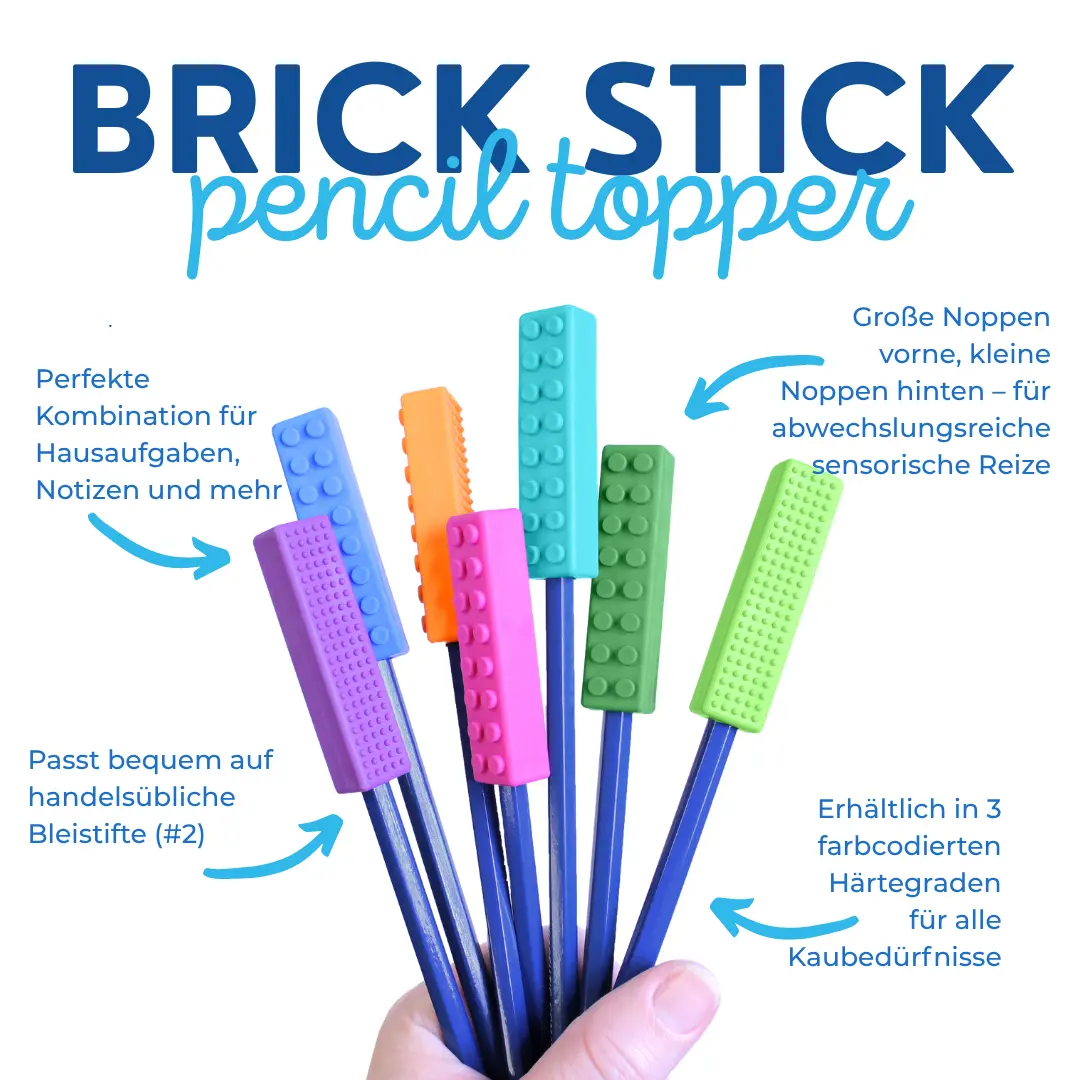 ARK Brick Stick Bleistift Kau Aufsatz – Vergleich alle drei Haertegrade Standard weich XT mittel XXT hart nebeneinander