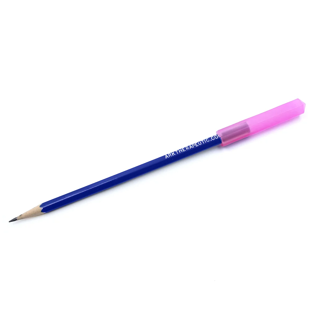 Krypto-Bite pencil topper – side view on pencil adding weight for better grip