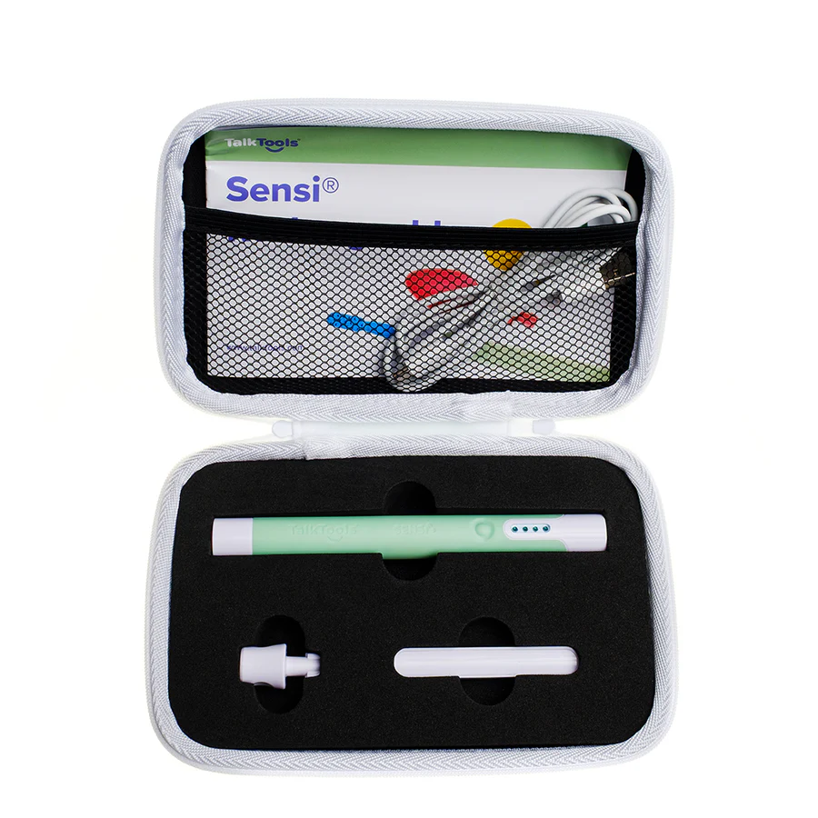 TalkTools Sensi logopädischer Vibrationsstift mit Therapieaufsätzen im Aufbewahrungsetui – Logicana