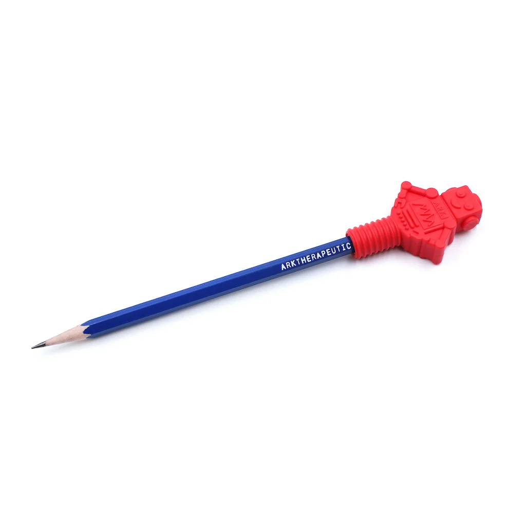 ARK RoboChew pencil topper red standard – front view robot chew cap for mild chewing