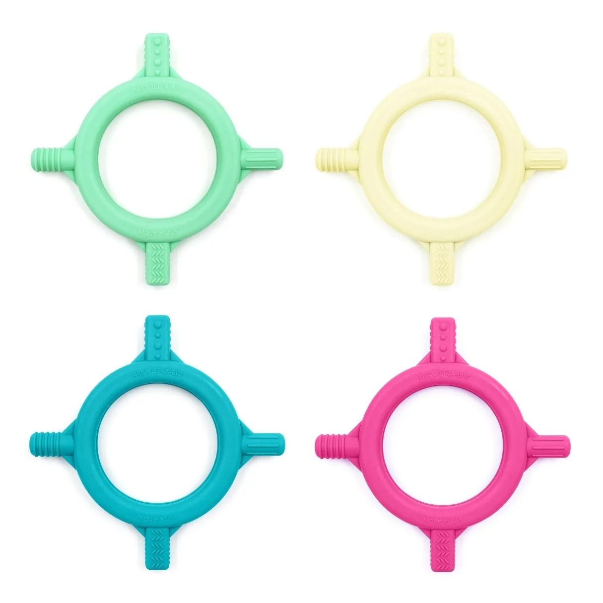 ARK Baby Tetra-Bite – cooled in fridge (not frozen) for added teething relief