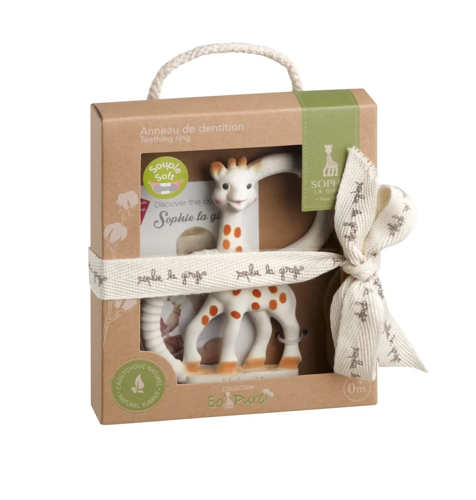 Image of the Sophie la girafe teething ring – soft, flexible, and baby-safe sophie-la-girafe-baby-teething-toy