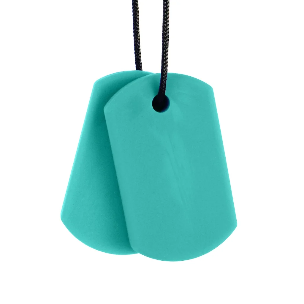 Durable chew necklace for adults, made from BPA-free silicone.