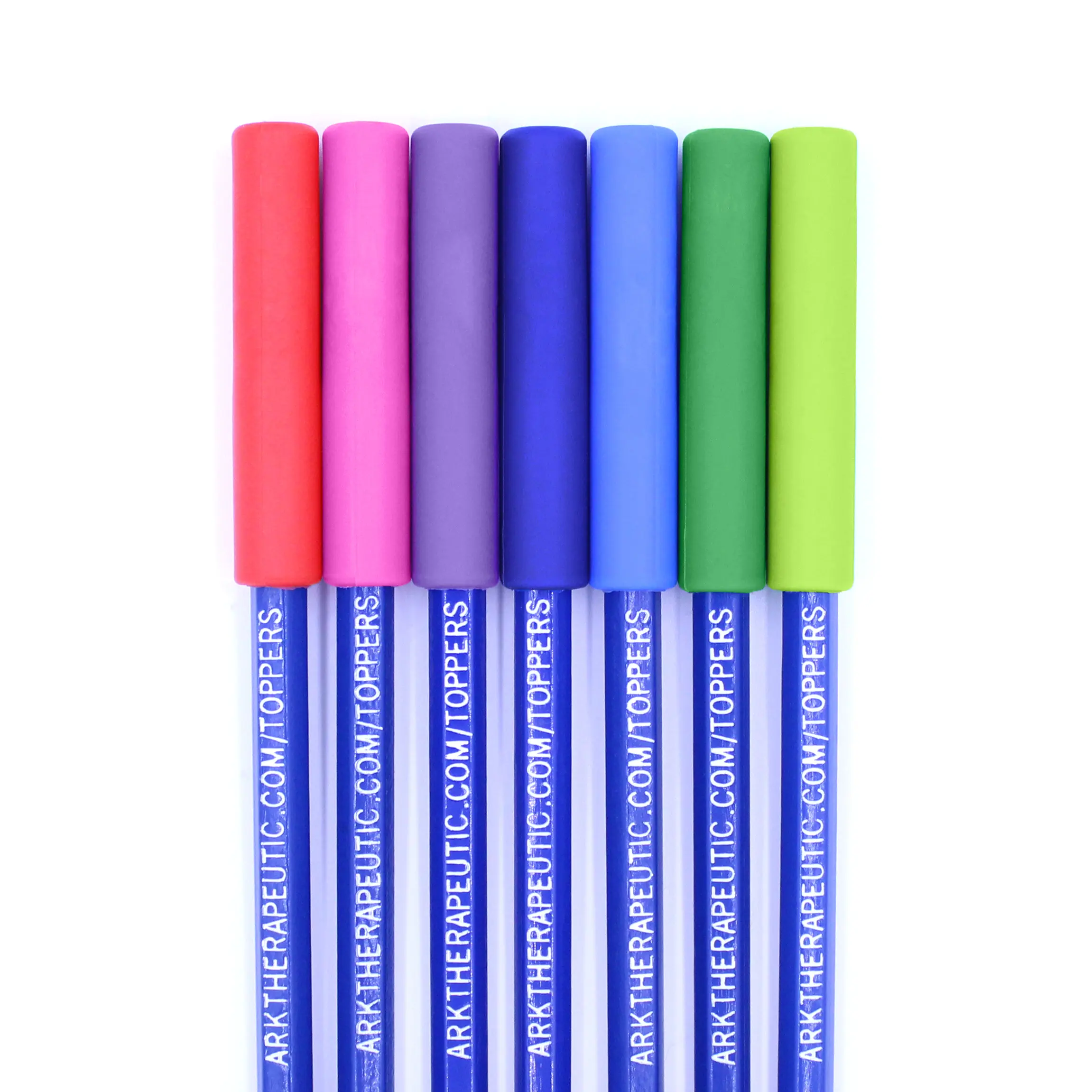 Pencil chew toppers – overview of 3 colour-coded firmness levels: Standard, XT, XXT
