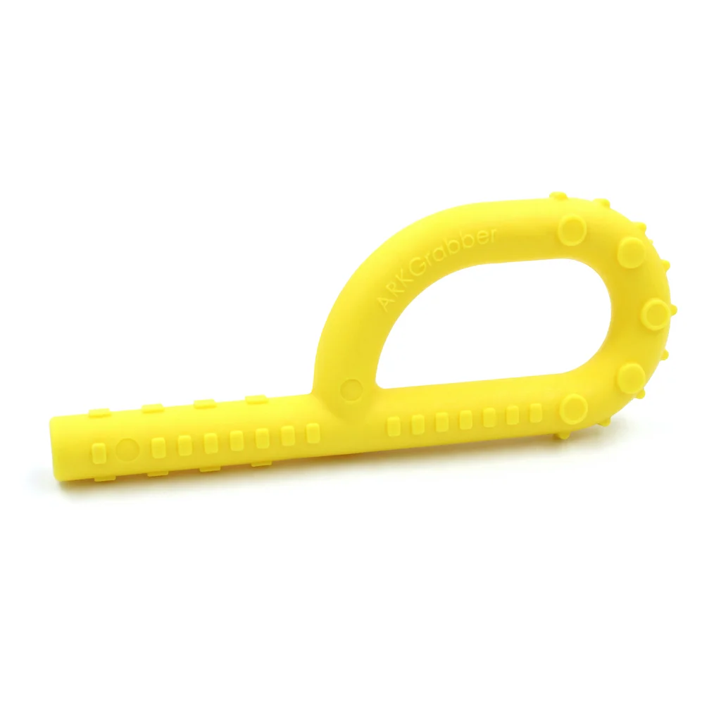 ARK Textured Grabber P Tube yellow – front view hollow chew with bumpy texture for light chewers