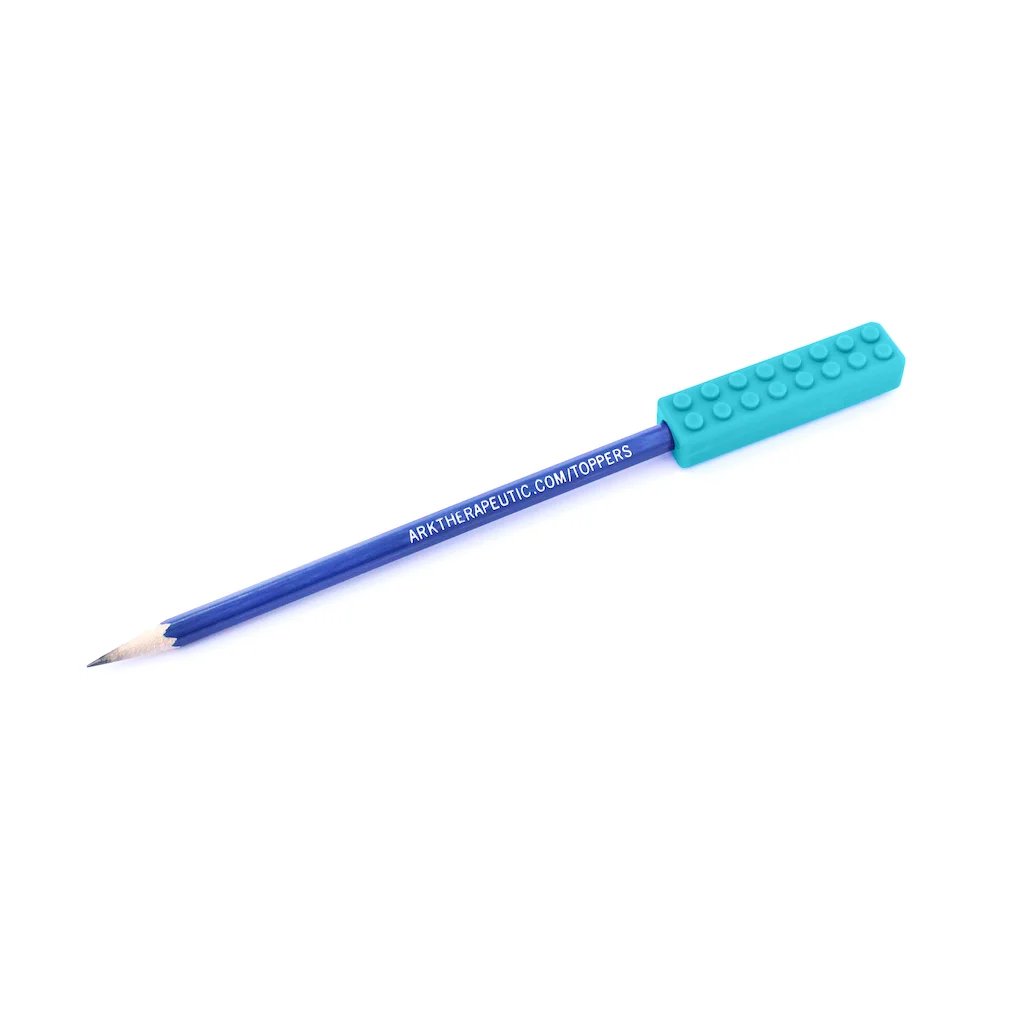 ARK Brick Stick pencil topper – mounted on pencil without eraser front view practical use